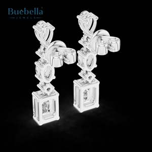 Boucles d'oreilles élégantes en forme de poire ronde ovale et de diamant taille émeraude avec une brillance époustouflante Boucles d'oreilles en argent sterling 925 personnalisées - Product Image 4