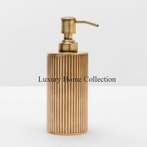 Distributeur de savon à l'aspect attrayant de couleur blanche et brune Distributeur d'évier fait à la main Forme ronde avec pompe argentée en acier inoxydable - Product Image 4