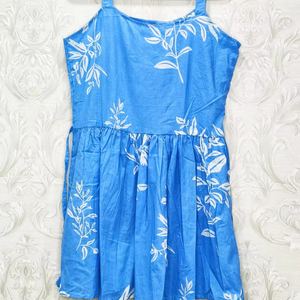 Natsuki, minivestido acampanado para mujer, azul primario, Floral, 100% algodón, estilo informal de fiesta para Primavera/Verano, decoración bordada - Product Image 1