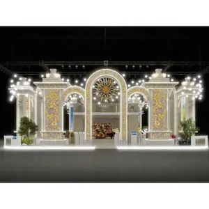 newly designed latest wedding fiber golden silver stage mandap for Indian wedding decoration and event function .