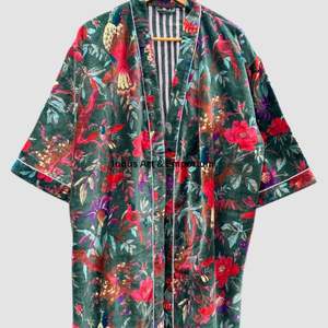 Kimono de Terciopelo de Algodón Estampado a Mano al por Mayor - Product Image 3