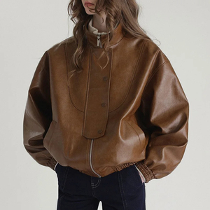Veste en cuir vintage rétro pour femmes, veste bomber en cuir de vache véritable - Product Image 3