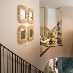 Espejo de pared Art Deco moderno hecho a mano, espejo colgante decorativo de mejor diseño hecho de ratán Natural para hogar o boda de lujo - Product Image 4