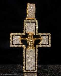 Pendentif Croix de Jésus en Argent Sterling 925 Plaqué Or 18K avec Moissanite VVS Taille Baguette |   Hip Hop glacé |   OEM ODM Personnalisé | - Product Image 1