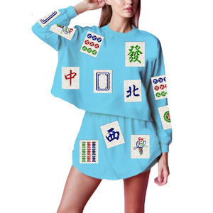 2025 Mahjong jeu long décontracté cou sweats pour femmes jeunes 100% coton Patchwork avant Logo printemps automne paillettes conception - Product Image 2