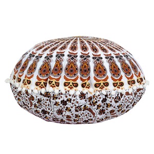 Pouf paon Mandala plusieurs couleurs à la main plume oreiller 22 pouces 100% coton sol housse de coussin Pouf par les expéditeurs indiens - Product Image 5