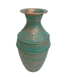 Ensemble de 2 vases à fleurs en aluminium cuivré avec pot anti-fleur vert pour la décoration de salon faits à la main en vrac au prix de gros - Product Image 1