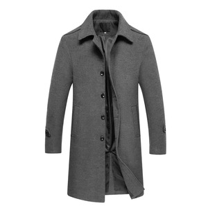 Manteau long en laine pour homme, coupe-vent à boutons respirants, coupe-vent, pardessus chaud, décontracté, long, mouton - Product Image 1