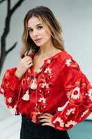 Nouvelle Arrivée Chemisier d'été 100% Coton Brodé à Pompons Imprimé Floral Manches Longues Style Vintage Roumain Haut Tissé Mi-long