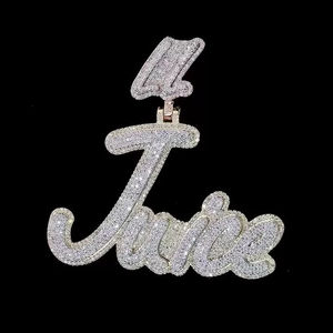 Colgante Personalizado con Nombre en Moissanita, Plata 925, Letra VVS, Corte Brillante Redondo, Joyería Hip Hop - Product Image 2