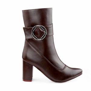 Botas de Tacón Alto con Cremallera en el Tobillo, Impermeables y a la Moda para Mujer, con Cierre de Hebilla, Elegantes Zapatos de Mujer con Tacón Grueso, Auténticos - Product Image 2