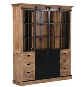 Armoire de buffet industrielle solide en fer portes coulissantes vitrine en bois de manguier - Product Image 3