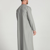 Thobe gris en coton pour homme, manches longues, longueur au sol, col rond, vêtement de prière islamique modeste, style Moyen-Orient, couleur unie