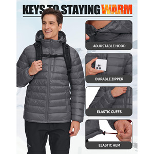 Men's Winter Custom Design Stand Collar Hooded Puffer <b>Jacket</b> with Front Logo Printing Waterproof & Breathable Outerwear - Product Image 3