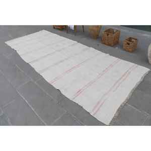 Alfombra Turca Vintage de Lana Blanca, 4.5x11.3 pies (137x345 cm) - Product Image 2