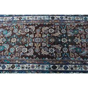 Alfombra de 3.6x9.3 pies, Alfombra Turca Vintage, Alfombra Floral Marrón y Azul - Product Image 5