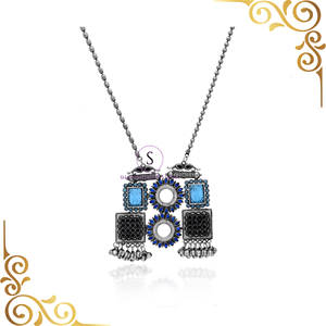 Argent oxydé longue Fusion pendentif collier pierre Antique femmes et filles bijoux colliers pour mariage et saisons de fête - Product Image 3