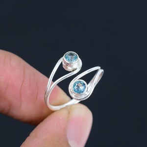 Anillo de piedras preciosas de Topacio Azul, joyería para mujer, joyería de estilo bohemio de plata 925, anillo hecho a mano de tendencia, regalo para ella - Product Image 4
