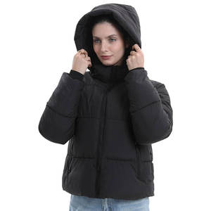 Chaqueta Corta Acolchada para Mujer, Abrigo Cálido de Invierno con Capucha Desmontable, Bolsillos con Cremallera, Prenda Exterior Acolchada Corta para Damas - Product Image 2