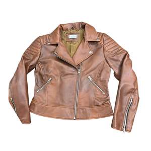 Chaqueta de Motociclista de Cuero Marrón para Hombre - Product Image 1