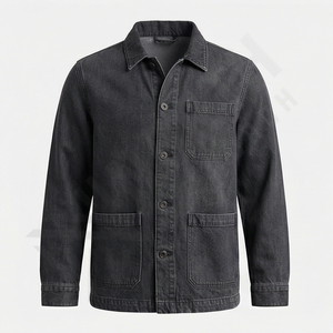 Conjunto de Jeans de Dos Piezas Personalizado, Chaqueta de Mezclilla Gruesa Azul Lavada con Logotipo Bordado para Hombre, Estilo Urbano Moderno - Product Image 1