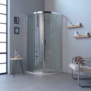 Cabine de douche semi-circulaire transparente moderne 80x80 avec profilés chromés, rideau de salle de bain minimaliste KORICINI Italie - Product Image 2