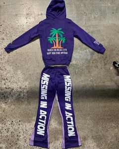 Chándal Vintage de 100% algodón con cremallera, estampado de letras bordadas, logotipo personalizado, jersey de peso pesado, pantalones de chándal, conjunto con capucha XL de invierno - Product Image 1