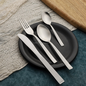 Utensilios de cocina de acero inoxidable con rayas PVD de oro rosa, juego de cubiertos, grado 202/304, cuchara brillante, tenedor y cuchillo, cuchara para bebé - Product Image 5