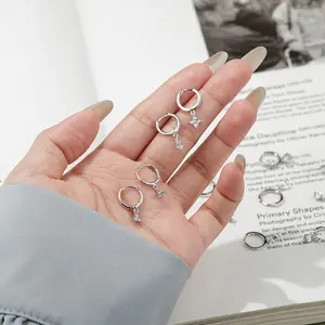 Anting-anting wanita trendi perak sterling 925, set anting-anting hoop menjuntai zircon berlapis emas 18k untuk anak perempuan