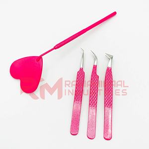 RMI producto de alta calidad pinzas de extensión de pestañas Punta de Espinilla plateada y color rosa oscuro recubierto de polvo/espejo/CONJUNTO DE BOLSA - Product Image 2