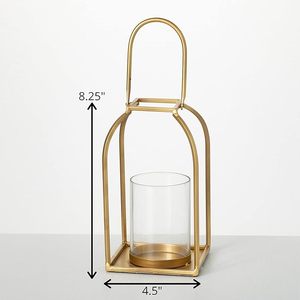 Modern Farmhouse Home Decor Gold <b>Pillar</b> Lantern Metal Tabletop and Mantle Candle Holder Accents - Product Image 4