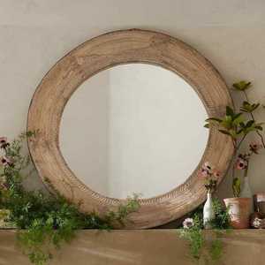 Cadre de miroir rond en bois vintage avec décor à la maison moderne en bois de nature antique pour la maison Restaurant Hôtel Style d'art de Noël - Product Image 2