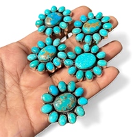 Bague en turquoise naturelle d'Arizona en forme de fleur, plaquée argent 925, vente en gros, bijoux fantaisie en laiton avec pierres précieuses, étanche