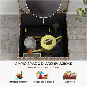 Outsunny Coffre de rangement extérieur en rotin PE et acier avec doublure intérieure, 75x75x70 cm, couleur noir et sable - Product Image 4