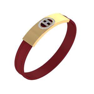 Diamond Casual <b>Bracelet</b> with Premium <b>Red</b> Genuine Leather Radiant Gold Accent Gold Plated Touch Diamonds for Everyday Wear - Product Image 1