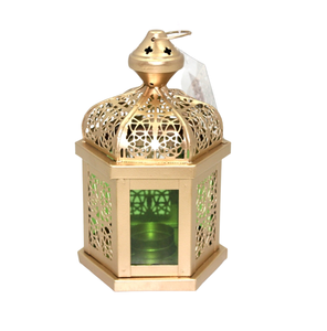 Linterna de hierro y vidrio con acabado de oro antiguo más vendida con mango, portavelas, uso de linterna para decoración del hogar - Product Image 2