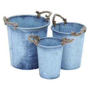 Maceta galvanizada de estilo lujoso hecha a mano para decoración moderna del hogar con mango de cuerda y diferentes tamaños para obtener en Rana Overseas Inc - Product Image 1