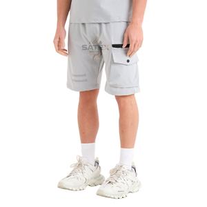 Conjunto Deportivo de Dos Piezas para Hombre, Camiseta y Pantalones Cortos Grises y Azules con Diseño de Manga a Rayas, Perfecto para Uso Diario y Entrenamiento - Product Image 3