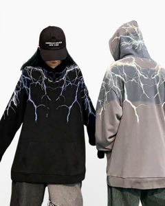 เสื้อฮู้ดลายฟ้าร้องลายการ์ตูนญี่ปุ่นเสื้อกันหนาวสวมหัวสีน้ำเงินเสื้อสวมหัวเสื้อสเวตเชิ้ต unisex ผ้าฝ้ายขนแกะมีฮู้ดสำหรับผู้ชาย