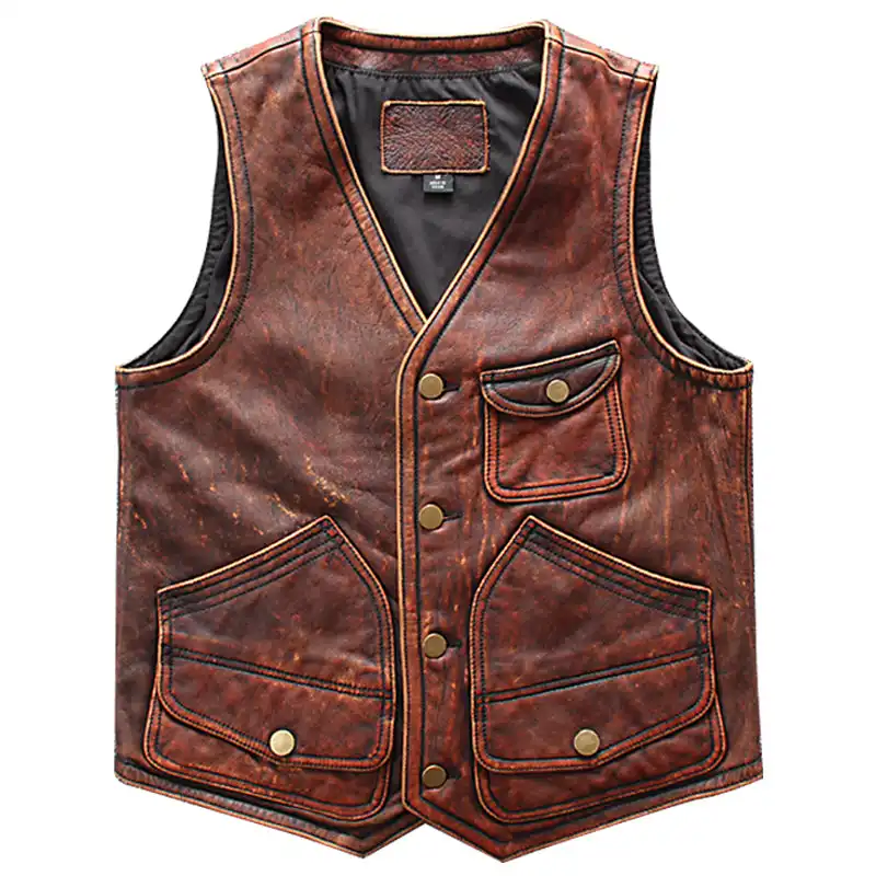 2023 sport gilet hommes mode haute qualité marron extérieur cuir hiver gilet moto dans Style personnalisé peau de vache gilet pour les motards