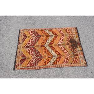 Alfombra tradicional de lana de retazos rojo naranja 2,7 X 3.8ft pasillo rectangular de área grande turco para látex adolescente para uso de cabecera de habitación - Product Image 3