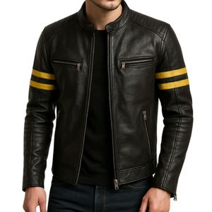 Chaqueta de motorista de cuero de vaca para hombre hecha a mano personalizada al por mayor en cuero genuino con aspecto clásico y acabado duradero - Product Image 1