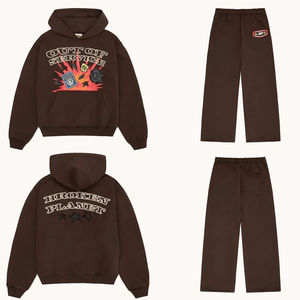 Haute qualité hommes deux pièces ensemble Streetwear Hip Hop Style sweat à capuche pantalons de survêtement avec dessin animé bouffée impression bas actifs vêtements de sport - Product Image 2