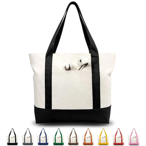 MORGANS INDUSTRIES Solid Color <b>Canvas</b> <b>Tote</b> Bag with Yellow Trim Zipper Closure Front Pocket for Daily Use All Seasons - Product Image 3
