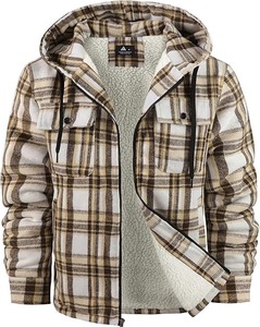 Men's Casual Style 100% Cotton <b>Sherpa</b> <b>Lined</b> Flannel Shirt Jacket Full Zip up <b>Hoodie</b> Winter Outwear Size XL Sale Discount Offer - Product Image 1