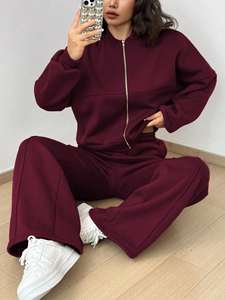 Costume pantalon droit décontracté pour femmes, automne-hiver, nouveau, couleur unie, cardigan à fermeture éclair - Product Image 4