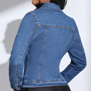 Chaqueta vaquera de manga larga ajustada para mujer, Color sólido, cierre de hebilla de Metal, moda básica informal para mujeres jóvenes - Product Image 2