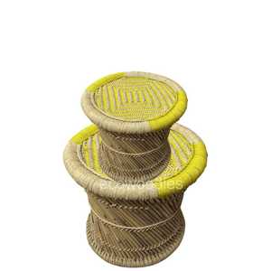 New Boho Pouffe Bone Inlay Console Natural Bamboo Ottoman Wicker Set Handwoven Multipurpose Patio Furniture for School - Product Image 5