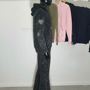 Conjunto Deportivo Personalizado para Hombre, Estilo Urbano, Holgado, Recortado, con Capucha y Pantalones Deportivos, Efecto Desgastado por el Sol - Product Image 4