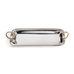 Nouveau Design Moderne Rectangle En Acier Inoxydable Argent Séparation Plateau Martelé Surface Artisanat Géométrique Poignée pour Diwali Mariage - Product Image 2